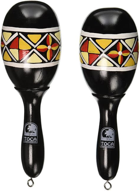 Toca Hand Painted Wood Maracas Black Yellow And Red Flower Pattern