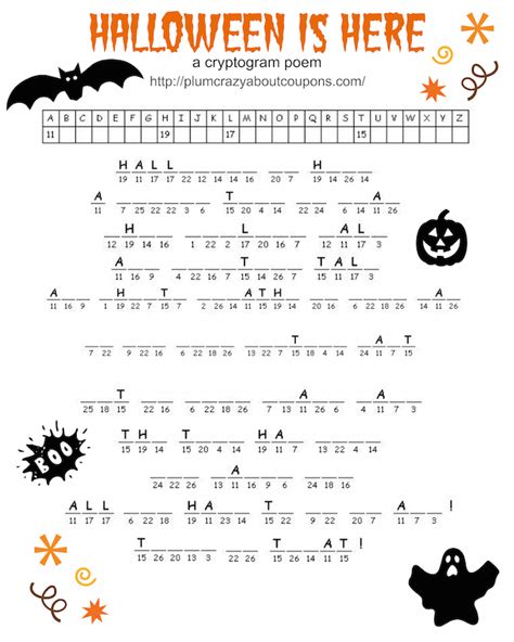 Each cryptogram on each page has a different encryption from the other cryptograms. Free Printable Halloween Games | Just Plum Crazy