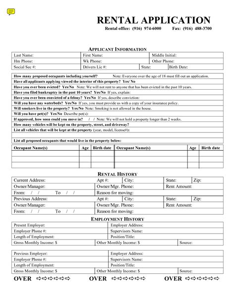 house rental application form  printable documents