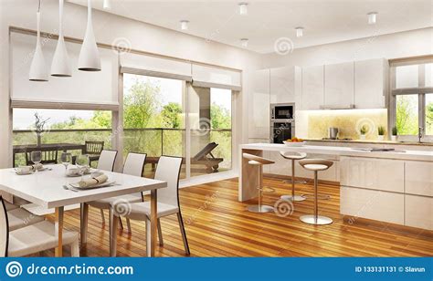 Modern Kitchen And Living Room Stock Image Image Of