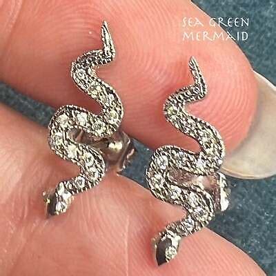 K White Gold Snake Earrings W Diamond Back And Eyes Ebay