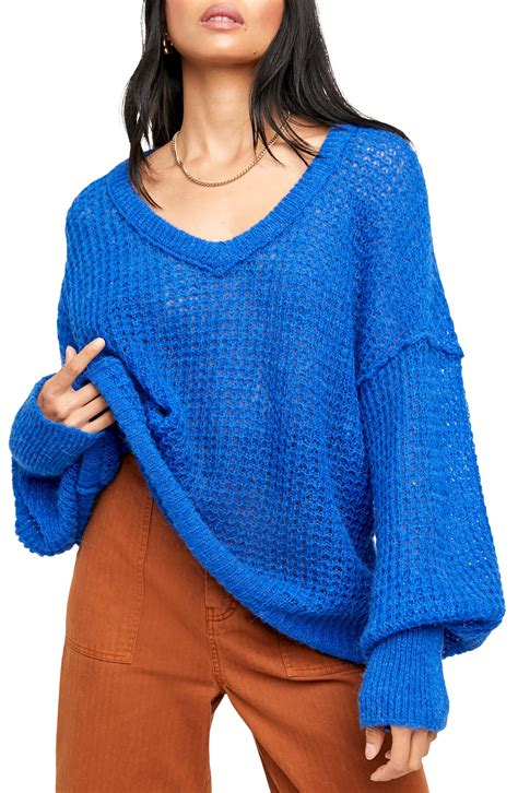 Womens Free People Lulu Oversize V Neck Sweater Size X Small Blue Fashion Gone Rogue