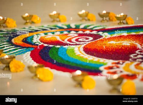 Beautiful Rangoli Design For A Traditional Hindu Wedding Ceremony Stock