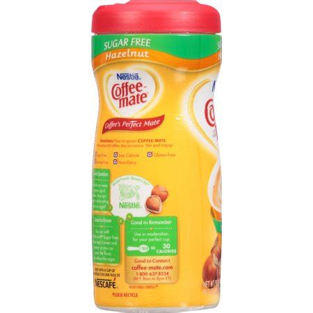 Contains a higher content of sugar compared to the other creamers on this list. COFFEE MATE Sugar Free Hazelnut Powder Coffee Creamer 10.2 ...