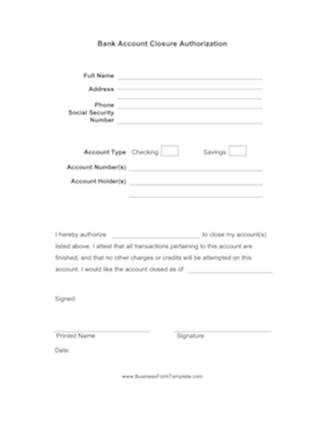Download a bank account closing letter format doc file and learn how to write a letter to close bank account. Bank Account Closure Authorization Template