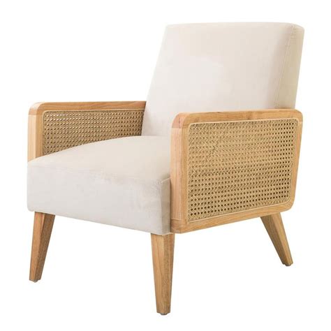 Jayden Creation Delphine Modern Beige Accent Chair With Rattan Armrest