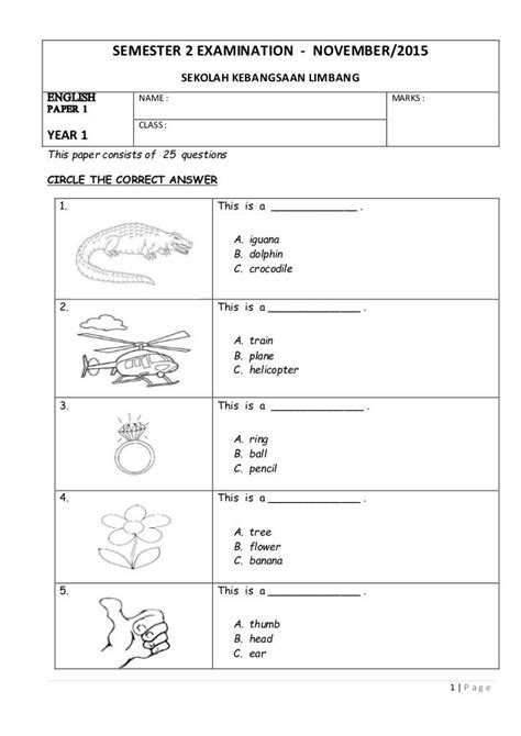 English yearly plan year 2 kssr 2012. KSSR Year 1 English Exam | English exam, Exam, English