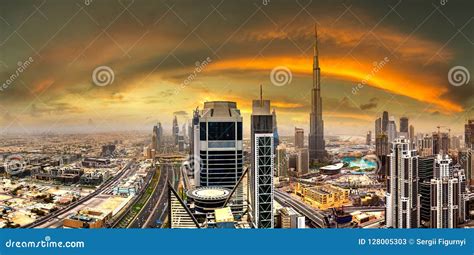 Aerial View Of Downtown Dubai Stock Image Image Of Light Horizon