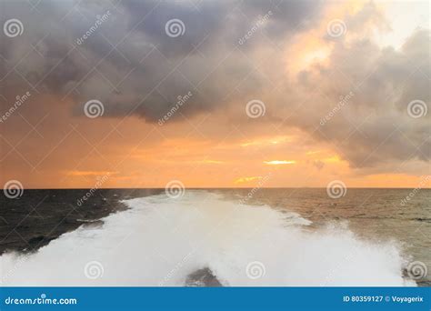 Seascape Stormy Sea Horizon And Kielwater Stock Image Image Of Cold