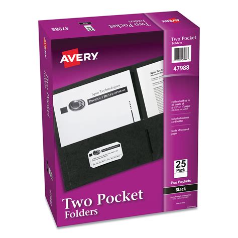 Avery Two Pocket Folder 40 Sheet Capacity 11 X 85 Black 25box