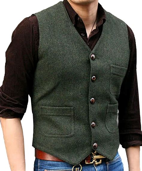 New Mens Suit Vest V Neck Wool Herringbone Tweed Casual Waistcoat