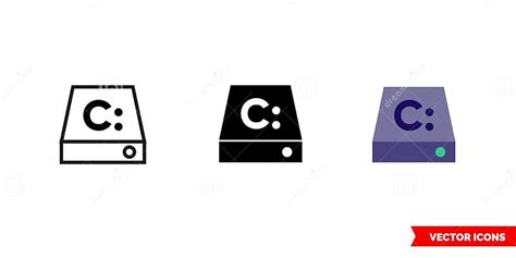 C Drive Icon Of 3 Types Color Black And White Outline Isolated