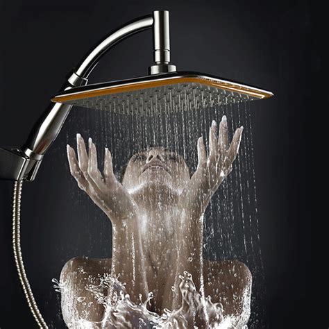 Abs Chrome 9 Inch Square Thin Rotatable Top Rain Shower Head Wall Mounted Extension Arm Water