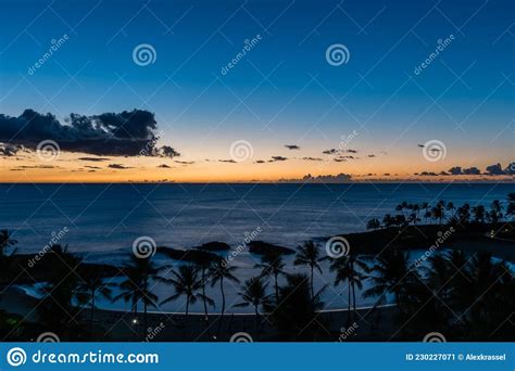 Scenic Panoramic West Oahu Blue Hour Vista Stock Image Image Of