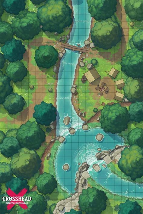 Waterfall Campsite 20x30 Battlemaps Dnd World Map Fantasy Map