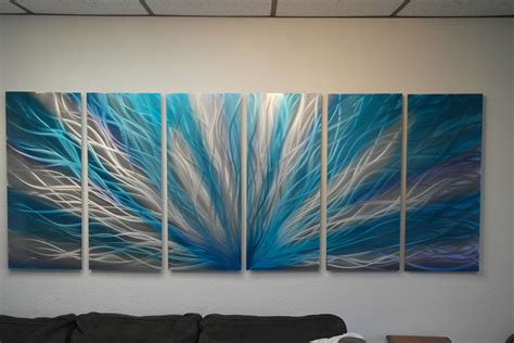 Radiance Blues 36x95 Metal Wall Art Abstract Contemporary Modern Decor
