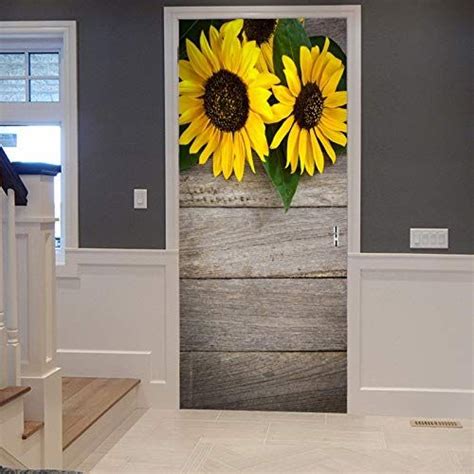 Amonamour 3d Door Stickers For Interior Doors Yellow Sunflowers On