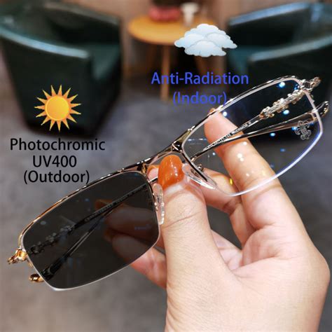 photochromic anti radiation rimless glasses for women men transition eyeglasses computer eyewear