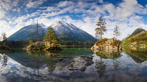 Lake Hintersee In Berchtesgaden National Park Bavaria Germany Stock