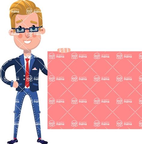 Businessman Cartoon Character In Flat Style Showing Big Blank Banner