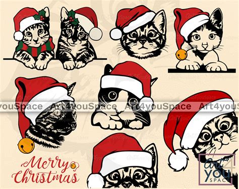 Christmas Cat Svg Png Dxf Clipart Cricut Cat Santa Hat Vector Came