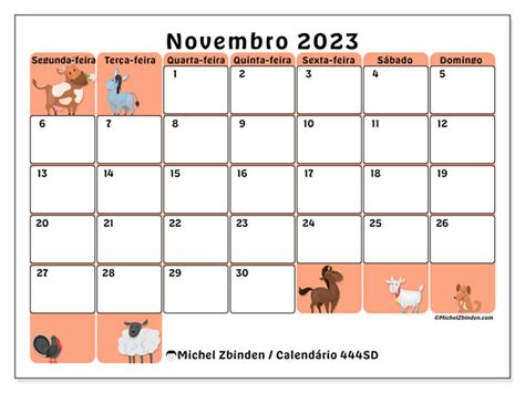 Calendário de novembro de 2023 para imprimir 444SD Michel Zbinden PT