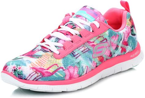 Skechers Womens Pink Floral Bloom Flex Appeal Sneakers Amazonca