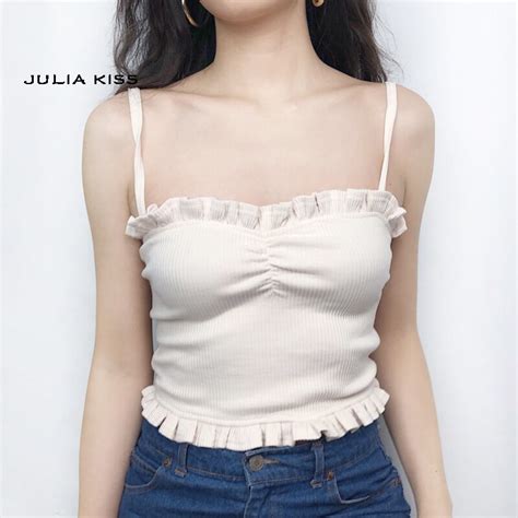 women frill trim rib cami top for flat chested lady in camis from women s clothing on aliexpress