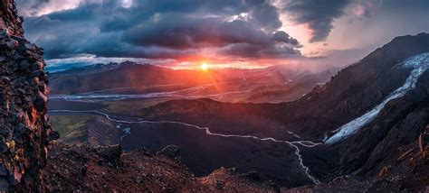 940794 Sky Clouds Nature River Field Mountains Iceland Sunset