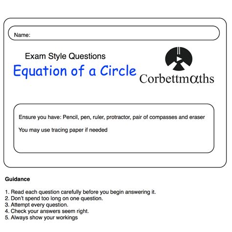 Equation Of A Circle Practice Questions Corbettmaths