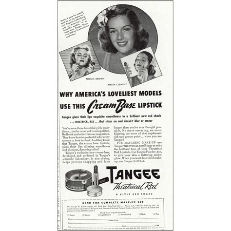 1940 Tangee Theatrical Red Lipstick Loveliest Models Vintage Print Ad