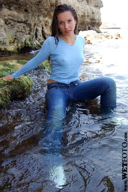 Wetlook By Hot Girl In Soaking Wet Jeans Blouse And Shoes With High Heels Wetlook One