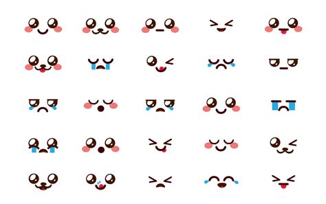 Kawaii Emoticon Chibi Vector Set Emoji Cartoon Emoticons Face In