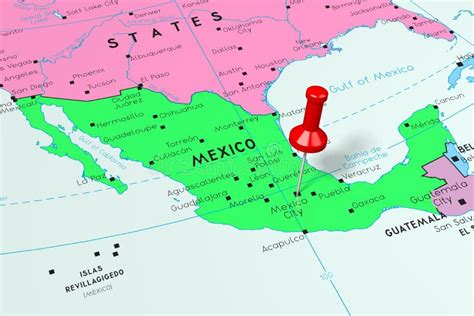 Mexiko Mexiko City Hauptstadt Festgesteckt Auf Politische Karte