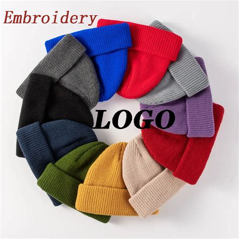 50pcs Winter Knitted Brimless Embroidery Hats Hip Hop Acrylic Casual