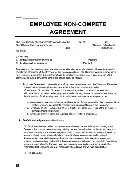 Free Non Compete Agreement Template Pdf And Word