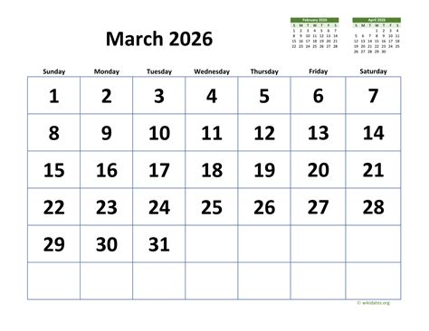 March 2026 Calendar With Extra Large Dates