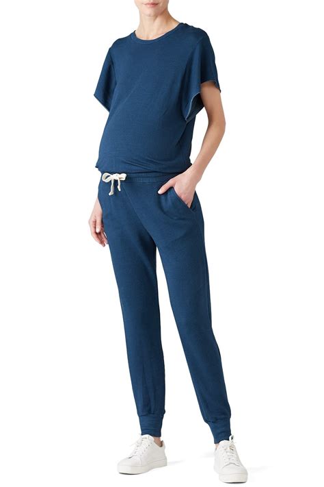 Blue Short Sleeve Maternity Jumpsuit By Monrow For 25 Rent The Runway