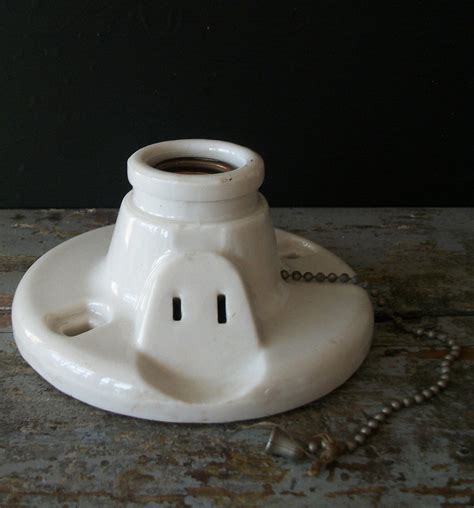 Vintage Porcelain Light Fixture Wpull Chain