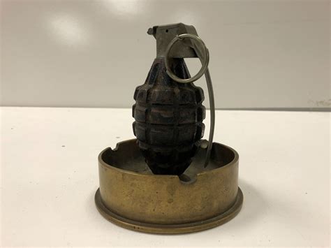World War Ii Trench Art Grenade W Brass Shell Casing Ashtray