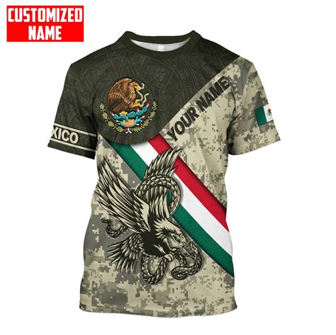 Personalized Mexico Eagle Camoflauge Flag Pattern Shirt Mexican Shirt