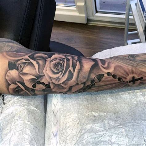 Finished freehand half sleeve for my client steffan who is moving out to la this nice tattoos. Full Rose Sleeve Rosary Tattoo For Guys | Sleeve | Pinterest