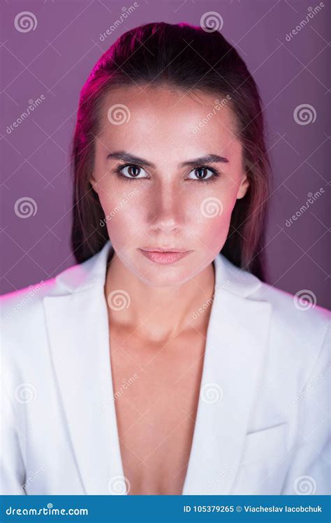 Unbelievable Good Looking Woman Magnifying You Stock Image Image Of