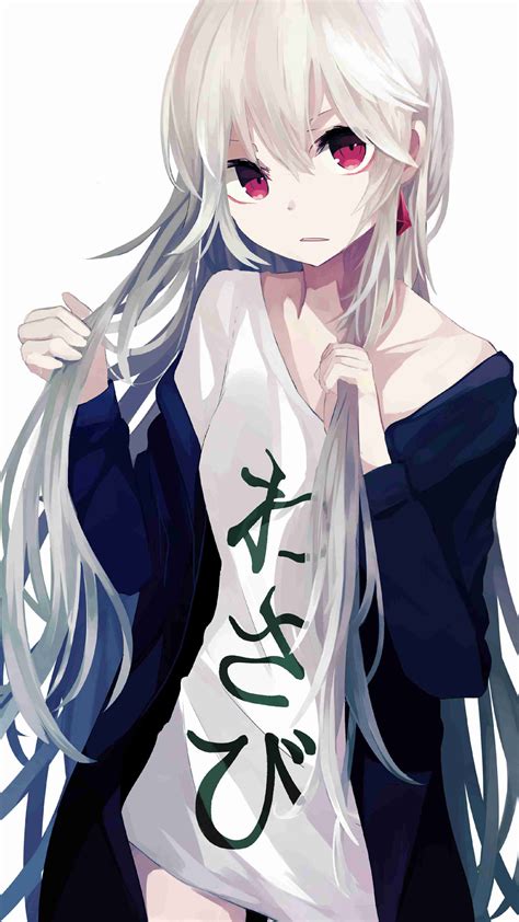 Wallpaper Anime Girls Long Hair Red Eyes White Hair Japanese