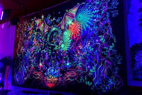 Psychedelic Wall Tapestry Blacklight Art Nature Uv Etsy