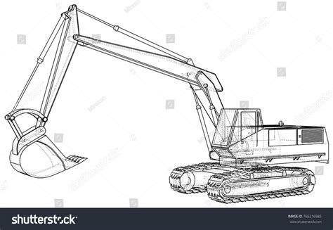 Excavator Abstract Drawing Tracing Illustration 3d Stock Vector