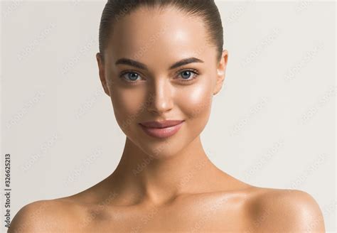 Beautiful Woman Face Close Up Beauty Make Up Natural Healthy Clean Skin