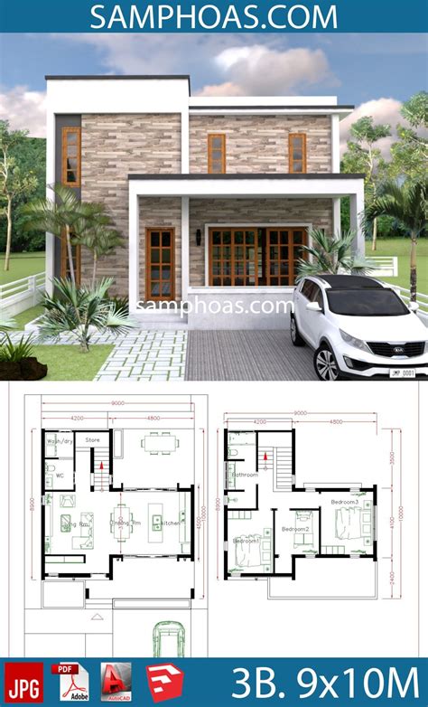 House Plans 9x10m With 3 Bedrooms Samphoas Plan Bungalow Haus Design