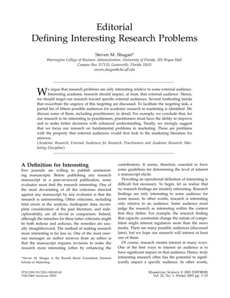 Editorial Defining Interesting Research Problems