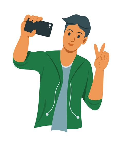Man Taking A Selfie Photo By Mobile Phone Vector Art At Vecteezy